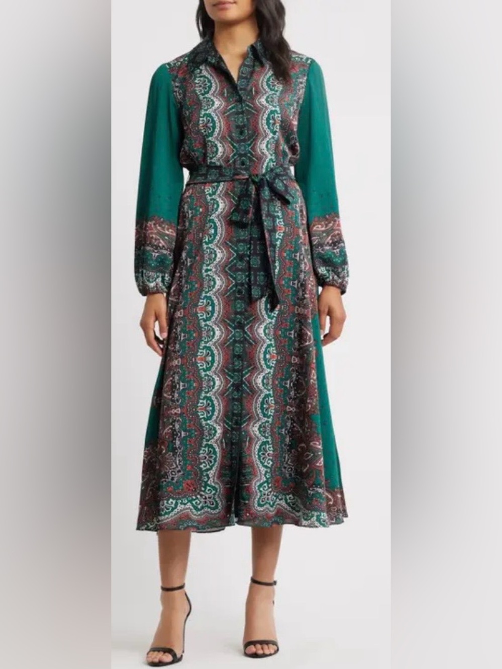Julia Jordan Multicolor Boho Pattern Midi Shirt Dress